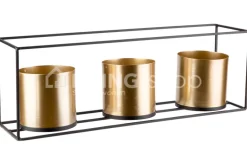 Cosy & Trendy 3 bloempotten goud in houder metaal zwart