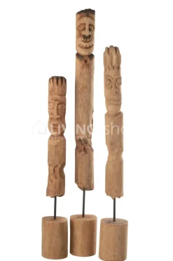 J-LINE 3 Figuren Totem Beelden Hout Decoratie