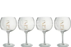 J-LINE 4 Gin Tonic glazen op voet met goud tekst
