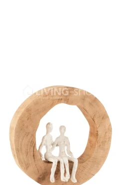 J-LINE Beeld 2 figuren zittend koppel in mango cirkel