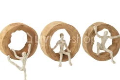 J-LINE Beeld 3 klimmers mangohout figuren