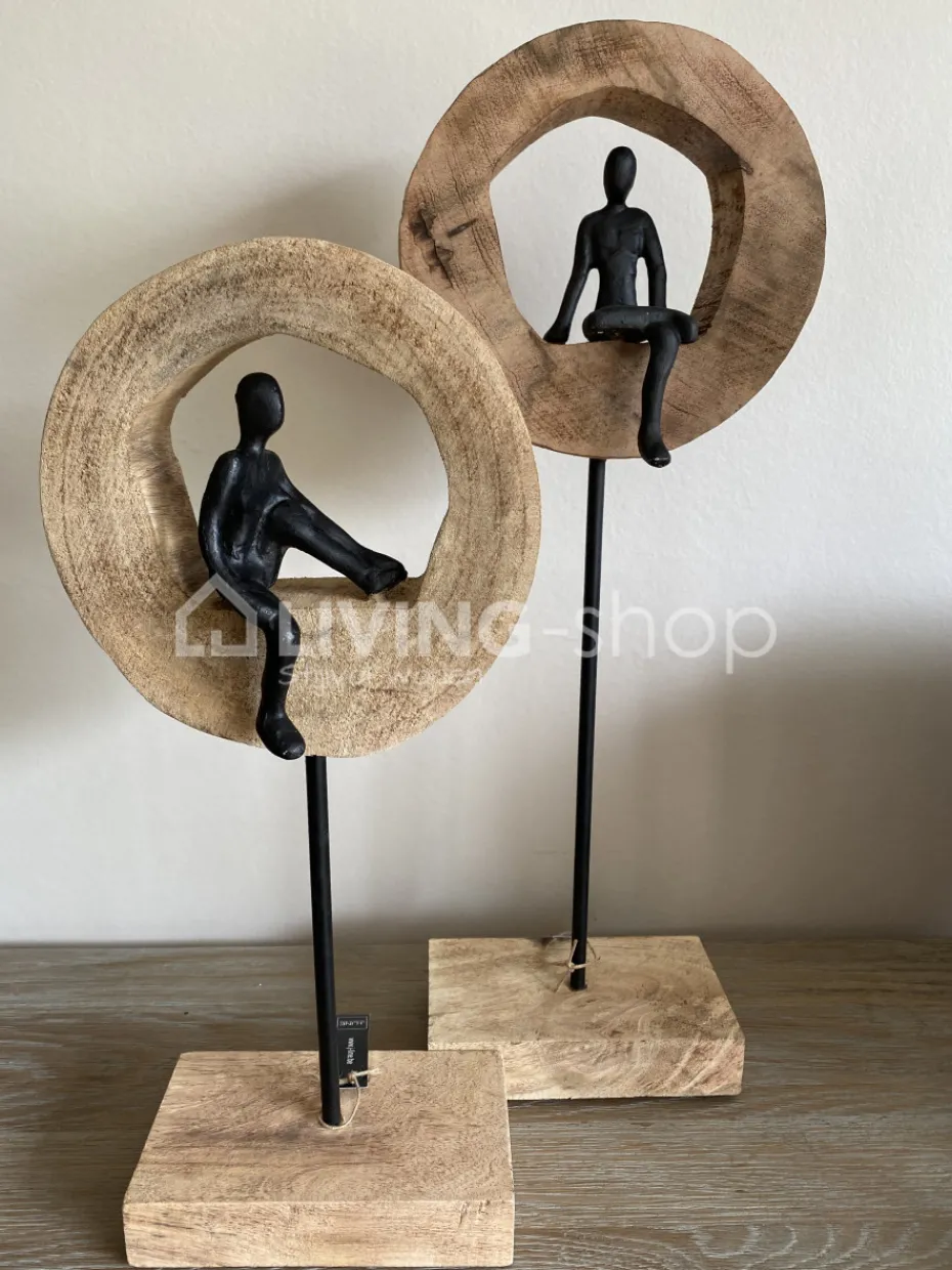J-LINE Beeld denker figuur in ring op voet L