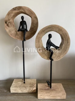 J-LINE Beeld denker figuur in ring op voet L