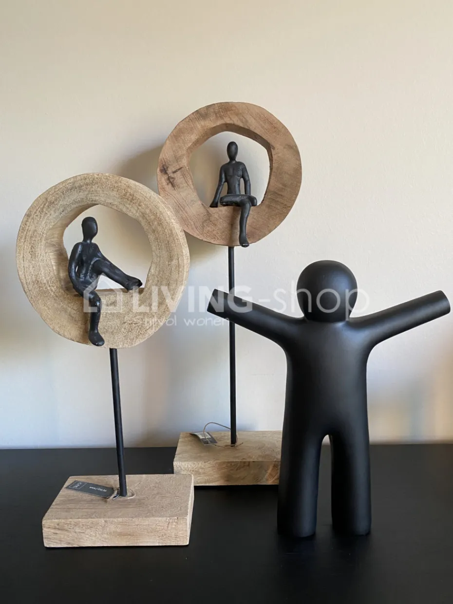 J-LINE Beeld denker figuur in ring op voet L