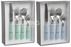J-LINE Bestek 24-delig stainless steel 1 set blauw of groen pastel