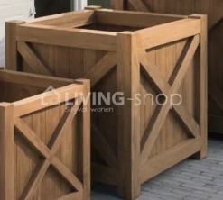 Castle-Line Bloempot teak met kruisen 50x50x50CM