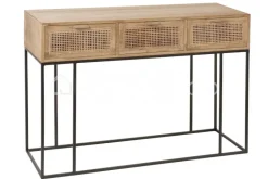 J-LINE Console 3 laden riet wandtafel mango