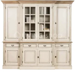TIMELESS LIVING Cottage stijl vitrinekast crème met naturel teak top