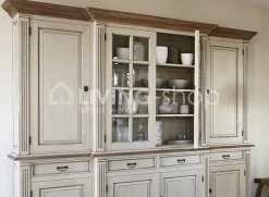 TIMELESS LIVING Cottage stijl vitrinekast crème met naturel teak top