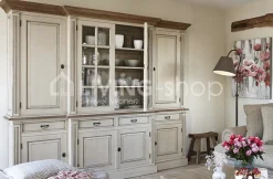 TIMELESS LIVING Cottage stijl vitrinekast crème met naturel teak top