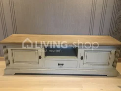 TIMELESS LIVING Creme TV meubel landelijk met naturel teak top