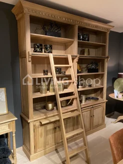 Eiken bibliotheekkast met ladder