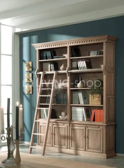 Eiken bibliotheekkast met ladder