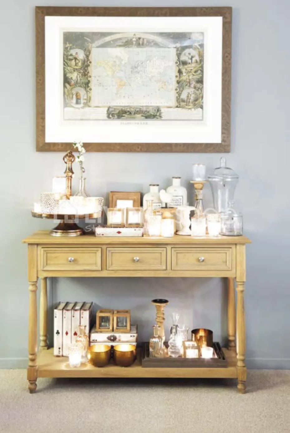 Eiken Riviera Console landelijke stijl met 3 laden