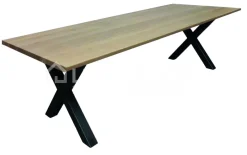 Castle-Line Eiken tafel met X poten zwart metaal L220 Castle line flex