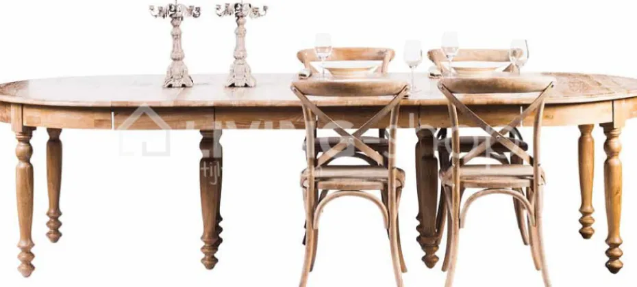 TIMELESS LIVING Eiken verlengbare ovale eettafel landelijke stijl