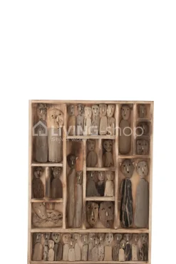 J-LINE Familie Masks Hout Naturel Muurdecoratie