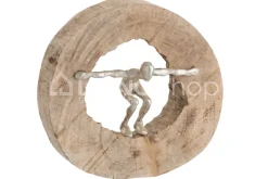 J-LINE Figuur springer in houten schijf