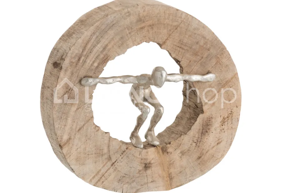 J-LINE Figuur springer in houten schijf