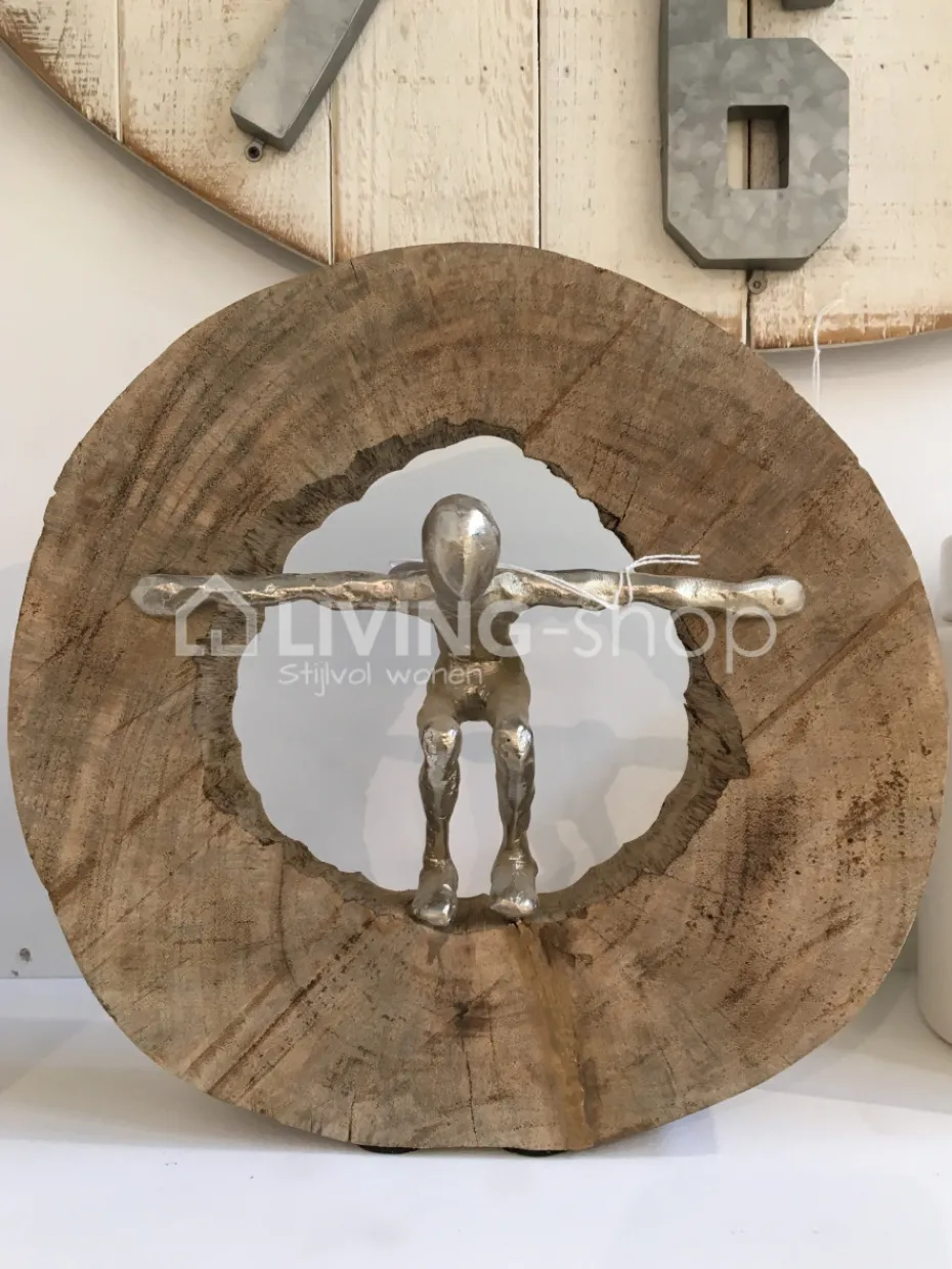 J-LINE Figuur springer in houten schijf
