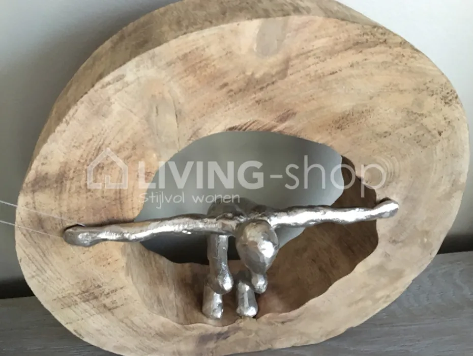 J-LINE Figuur springer in houten schijf