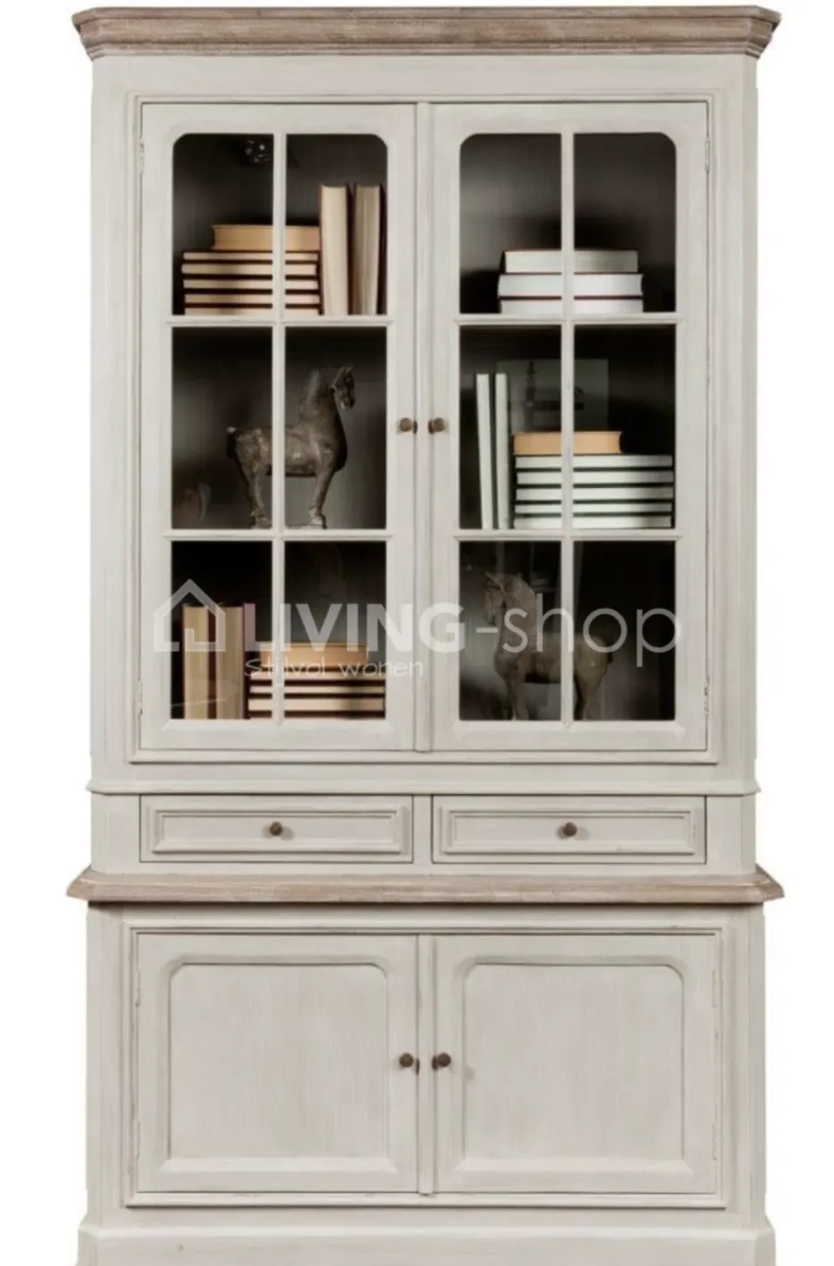 TIMELESS LIVING Greige vitrinekast 2 deuren landelijke stijl