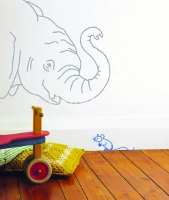 MIMI'lou Grote muursticker Olifant en blauwe muis
