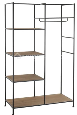 J-LINE Halkapstok kledingrek met houten schappen