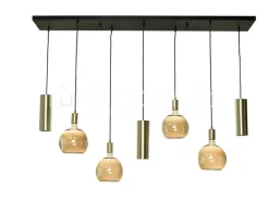 Verlichting online Hanglamp 3 cilinders metaal goud industrieel + 4 smoke lampen