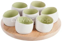 J-LINE Houten serveerplateau met 7 apéro potjes
