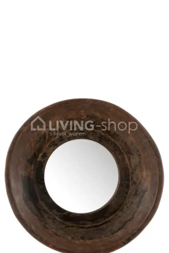 J-LINE Houten spiegel rond komvorm