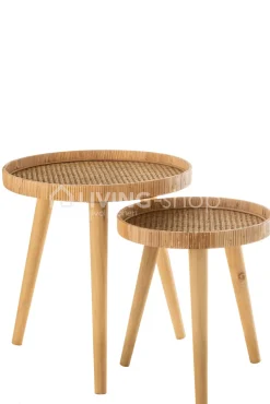 J-LINE 2 Bijzettafels Rond Tripod Rotan meubelen