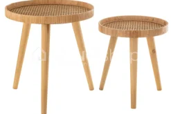 J-LINE 2 Bijzettafels Rond Tripod Rotan meubelen