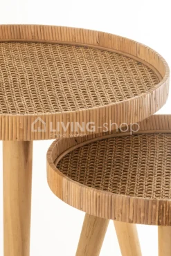 J-LINE 2 Bijzettafels Rond Tripod Rotan meubelen