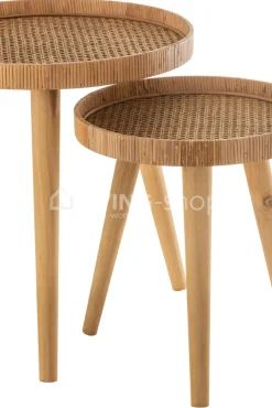 J-LINE 2 Bijzettafels Rond Tripod Rotan meubelen