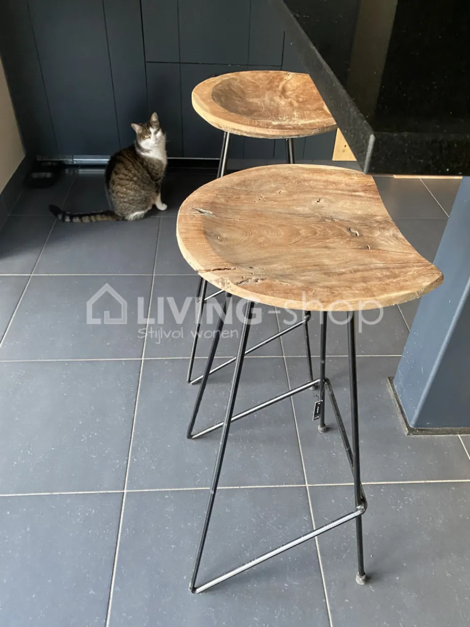 J-LINE barkruk teak en zwart metaal