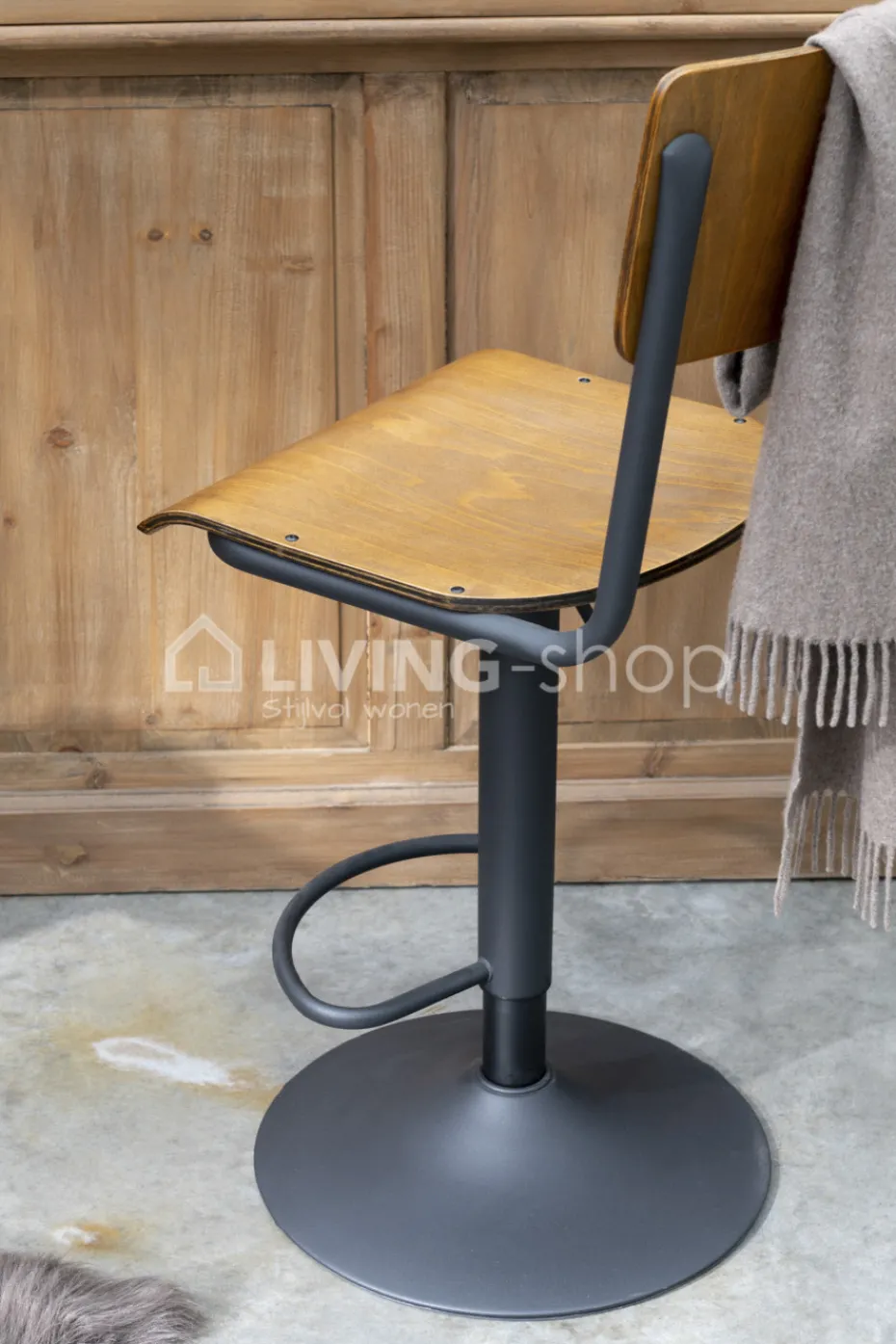J-LINE barstoel hout metaal met rugleuning