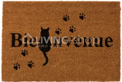 J-LINE Deurmat Kat Welcome Kokos Naturel/Zwart