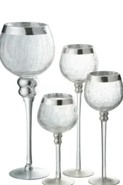 J-LINE kaarshouder bol op voet craquele glas small