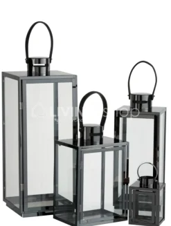 J-LINE Lantaarn staal zwart Medium