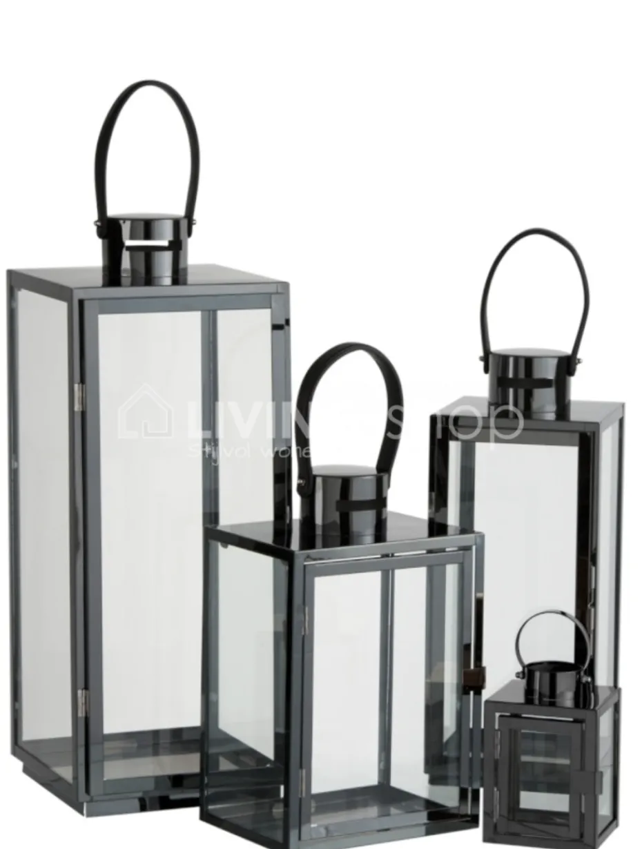 J-LINE Lantaarn staal zwart Medium