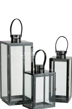 J-LINE Lantaarn staal zwart Medium