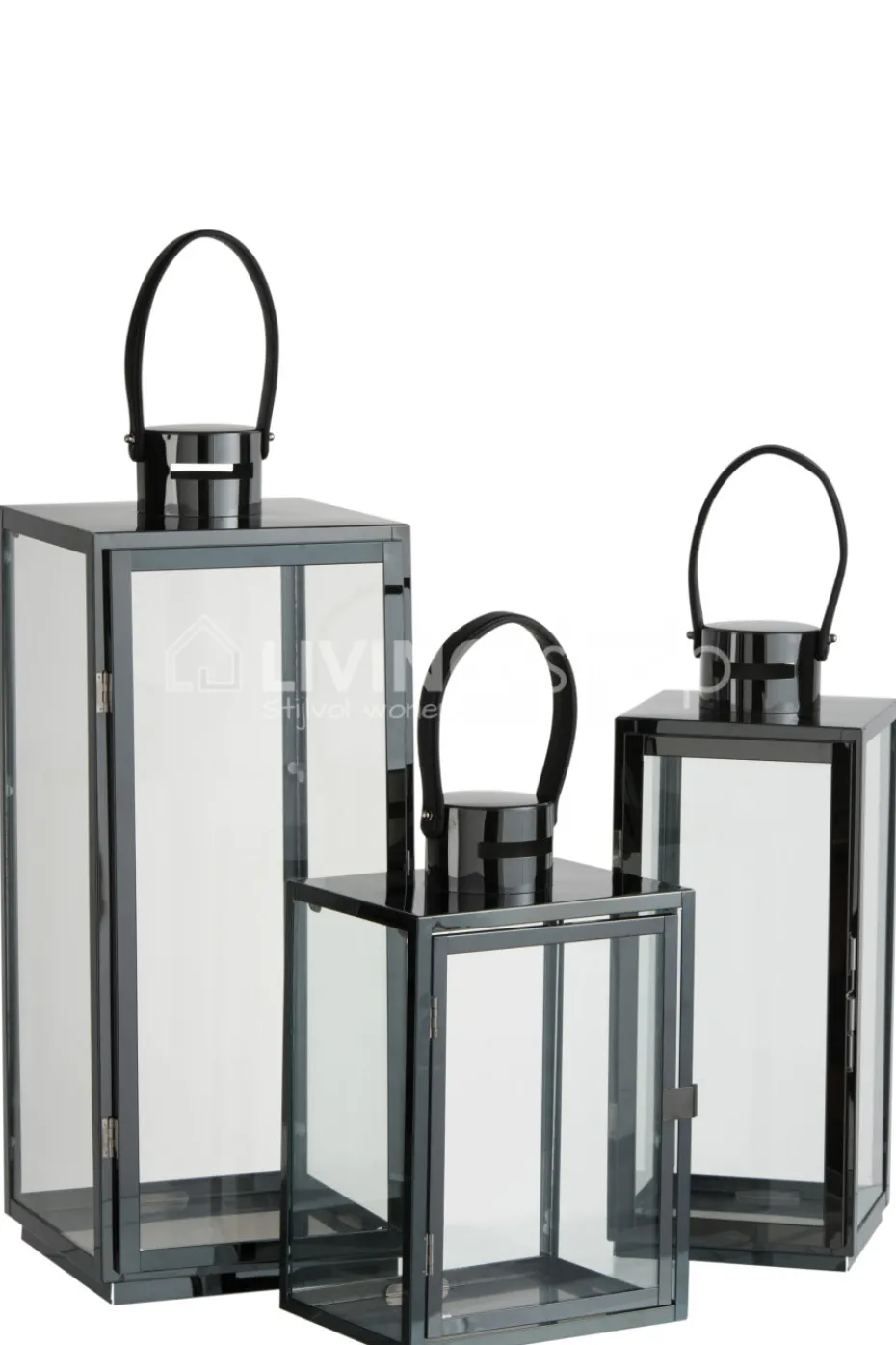 J-LINE Lantaarn staal zwart Medium