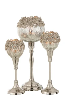 J-LINE windlicht juweel zilver glas metaal Small