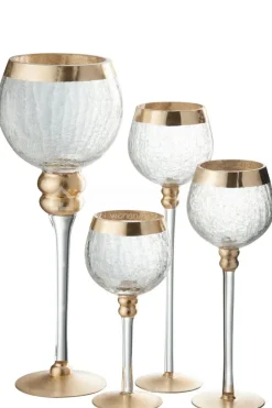 J-LINE windlicht op voet bol craquele goud medium