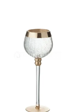 J-LINE windlicht op voet bol craquele goud medium
