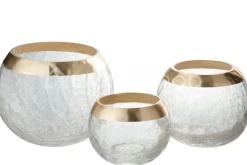 J-LINE windlicht op voet bol craquele goud medium