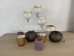 J-LINE windlicht op voet bol craquele goud medium