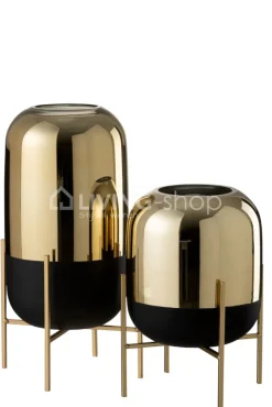 J-LINE windlicht op voet zwart en goud small