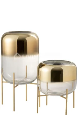 J-LINE windlicht op voet zwart en goud small